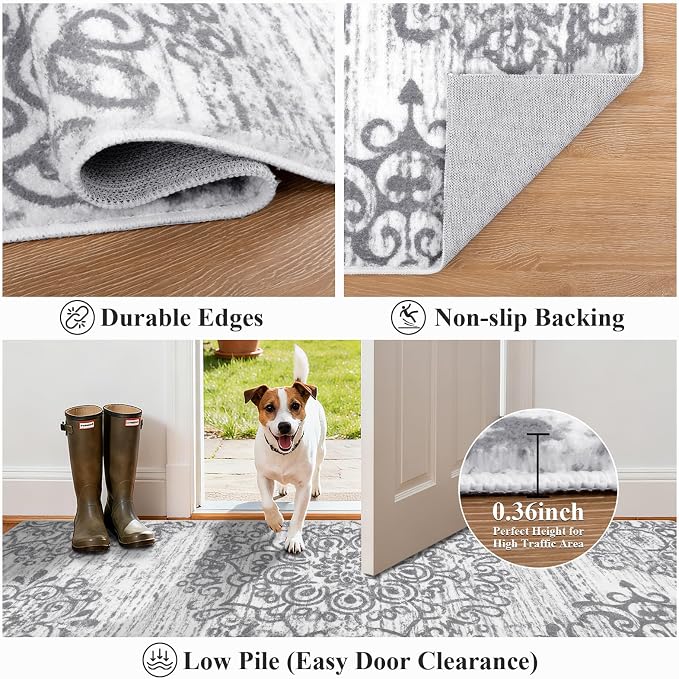 HEBE Hallway Runner Rug 3'x18', Washable Non Slip Kitchen Rug Runner | Soft - Image 3
