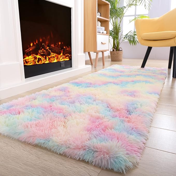 Noahas 2x6 Rainbow Fluffy Soft Runner Rug Non-Slip by ModernHomeDecor