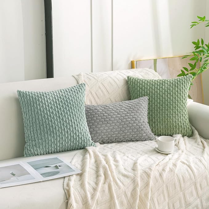 Set of 4 Sage Green Decorative Throw Pillow Covers 16x16 Inch Corduroy Pillow - Image 3