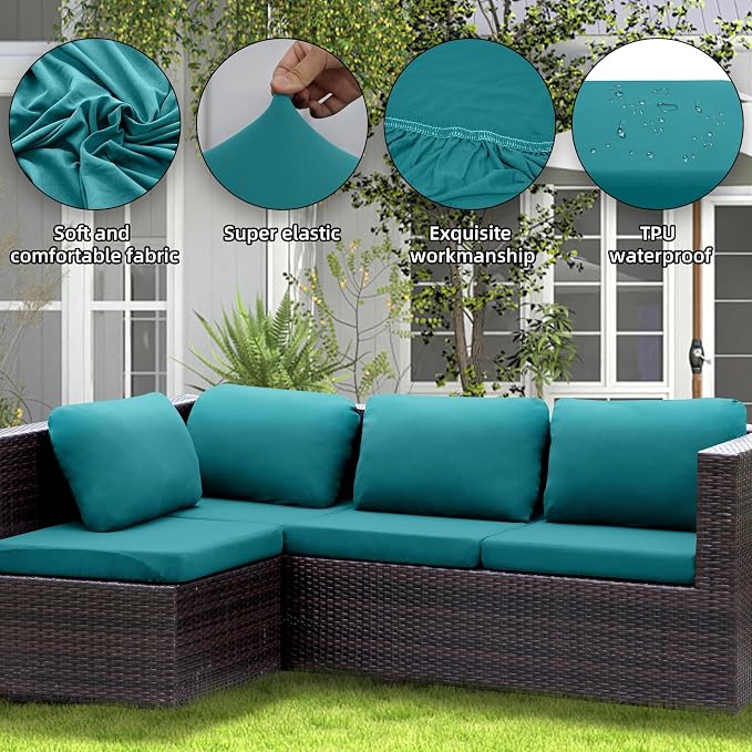 14PCS Patio Cushion Covers, Patio Furniture Couch Seat Slipcovers | Washable - Image 3