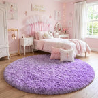 Amdrebio Purple Fluffy Round Kids Area Rug 5Ft - Image 5