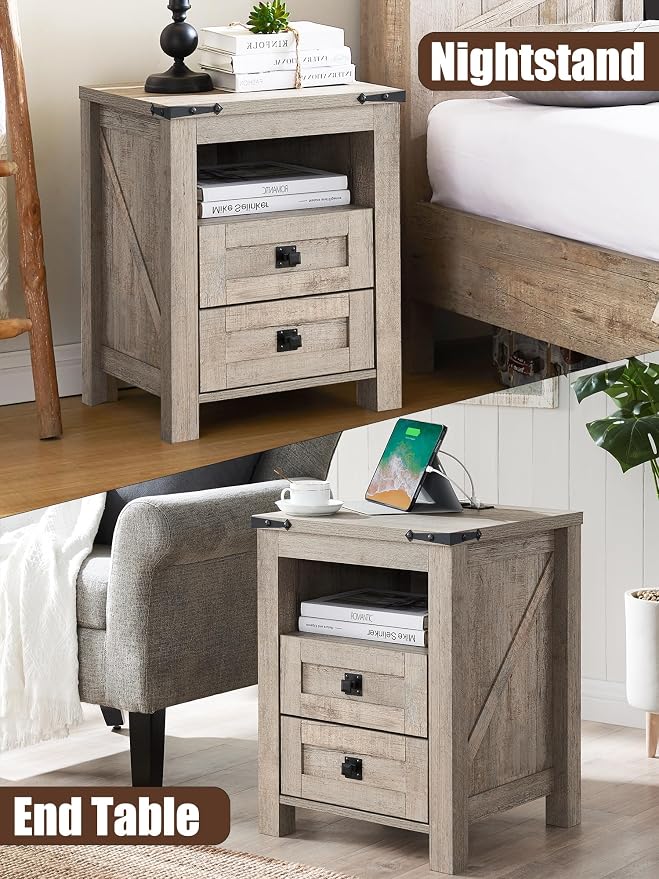 T4TREAM Nightstand with Charging Station, End Table, Side Table with 2 Drawers - Image 8