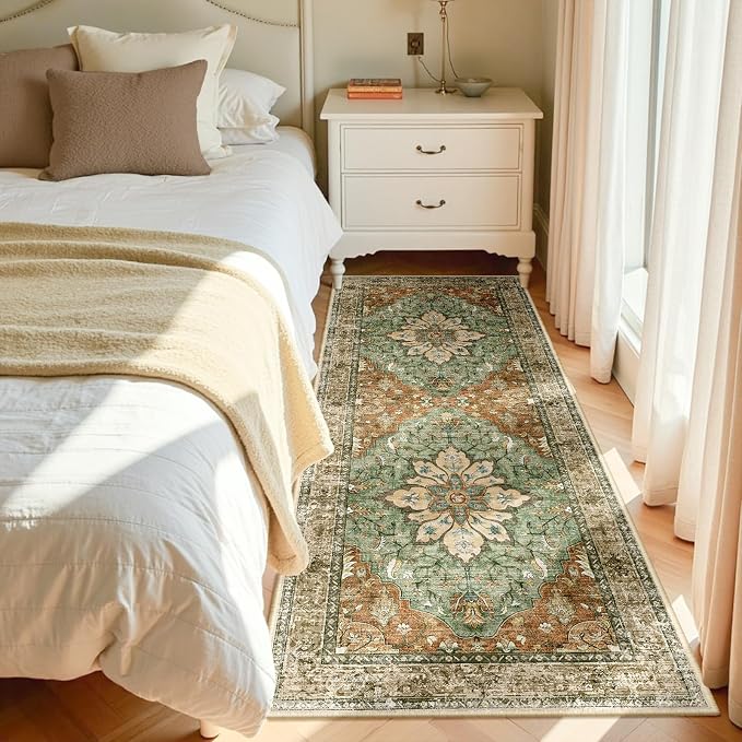 RELEANY Washable Area Rug, Runner 3'x8', Brick/Brown/Green | Non-Slip, Water - Image 2