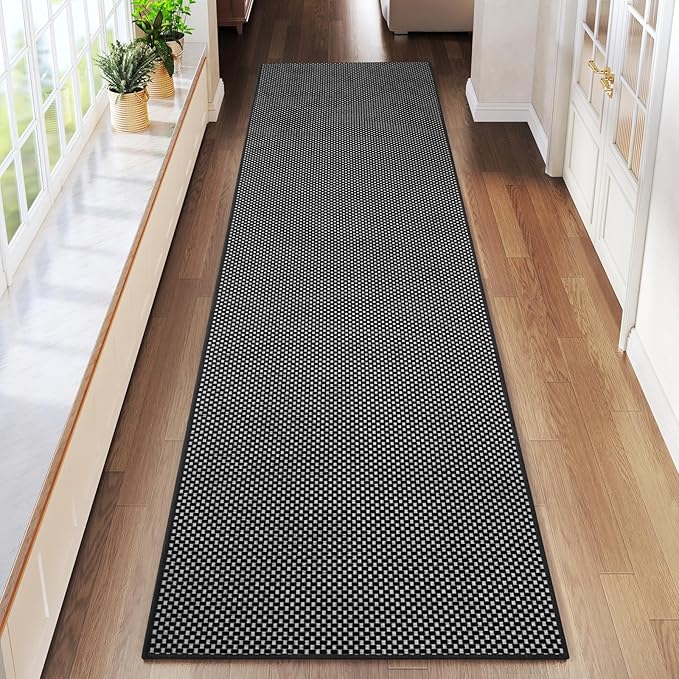 Hallway Runner Rug Extra Long Kitchen Runner Washable Black 2x8 ft | Boho Woven by YDKGL
