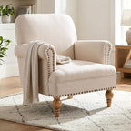 Beige Linen Fabric Accent Chair, Modern Farmhouse Upholstered Armchair by DMFurniture