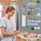 Magnetic Spice Rack for Refrigerator, 7 Pack Metal Magnetic Shelf Blue - Image 6
