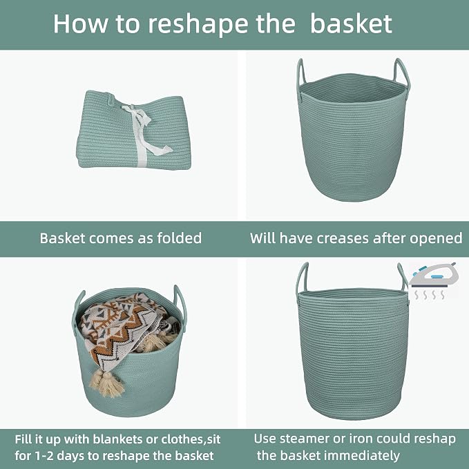 XUANGUO Cotton Rope Laundry Basket Hamper - Image 6