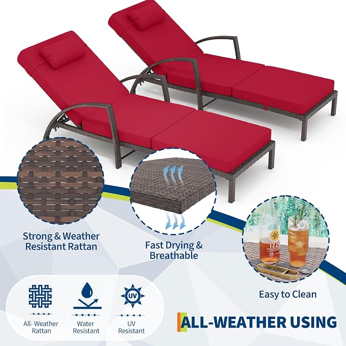 GarveeLife 2-Piece Rattan Patio Folding Chaise Lounge, 5-Position Adjustable - Image 6