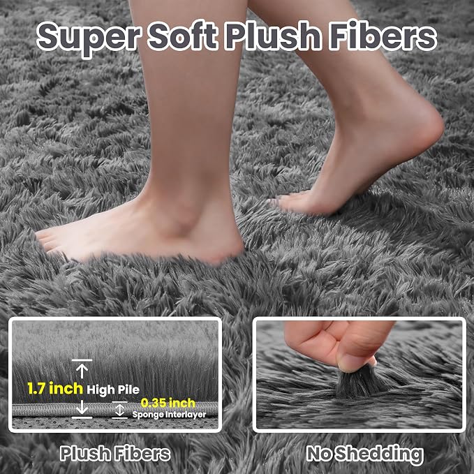 6x9 Fluffy Shag Area Rugs for Living Room Bedroom: Soft Carpet Light Gray | - Image 5