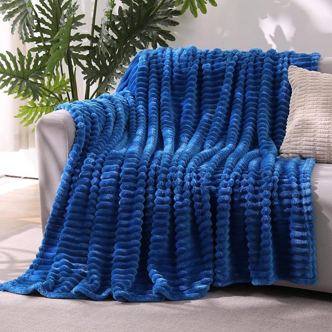 Classic Blue Throw Blanket for Couch Sofa 60"x80" Striped Design by Unknown