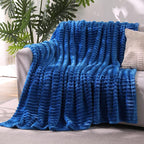Classic Blue Throw Blanket for Couch Sofa 50"x60" Striped Design | Fleece by Unknown