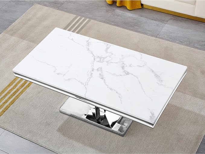 Henf 47" Modern White Faux Marble Coffee Table - Image 5