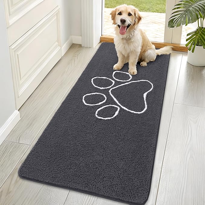 OLANLY Dog Door Mat for Muddy Paws 70x35, Paw Print Design Chenille Mud Mat | by OLANLY
