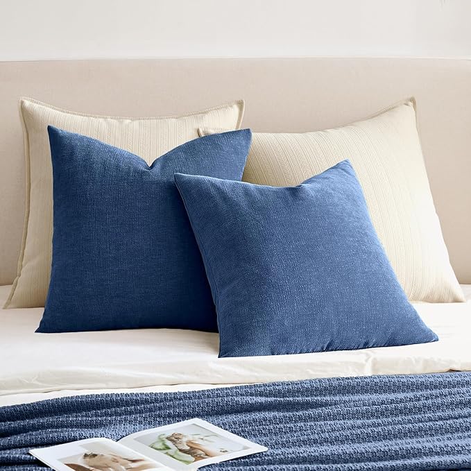 MIULEE Navy Blue Chenille Couch Throw Pillow Covers, 16x16 | Set of 2, Soft - Image 4