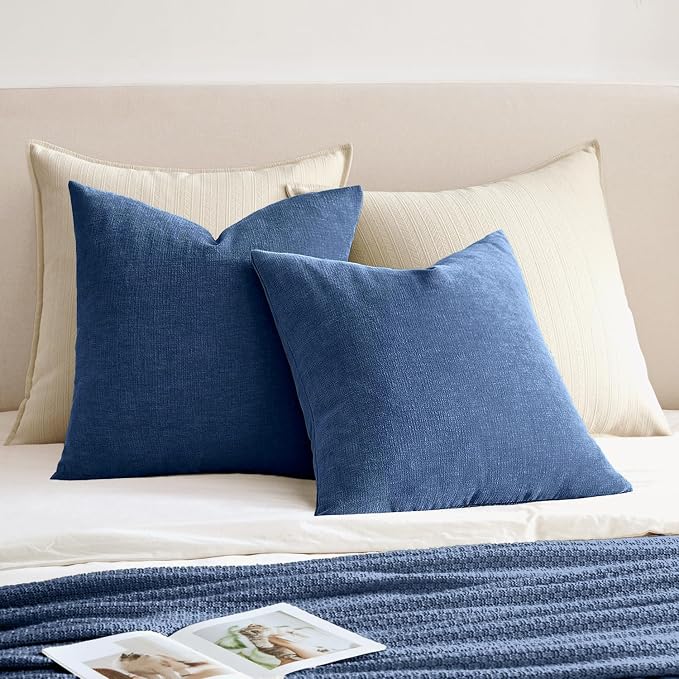 MIULEE Navy Blue Chenille Couch Throw Pillow Covers, 20x20 | Set of 2, Soft - Image 4