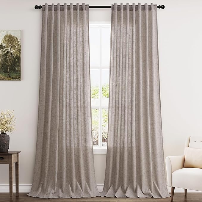 Brownish Grey Linen Curtains for Living Room 92 Inches Long Back Tab Light by Nanspring