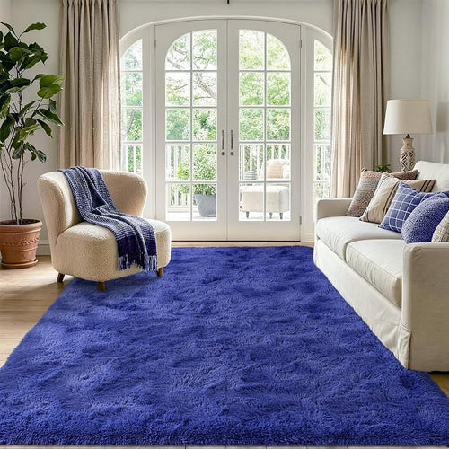 4'x5'3'' Royal Blue Fluffy Soft Area Rug Non-Slip - Image 2