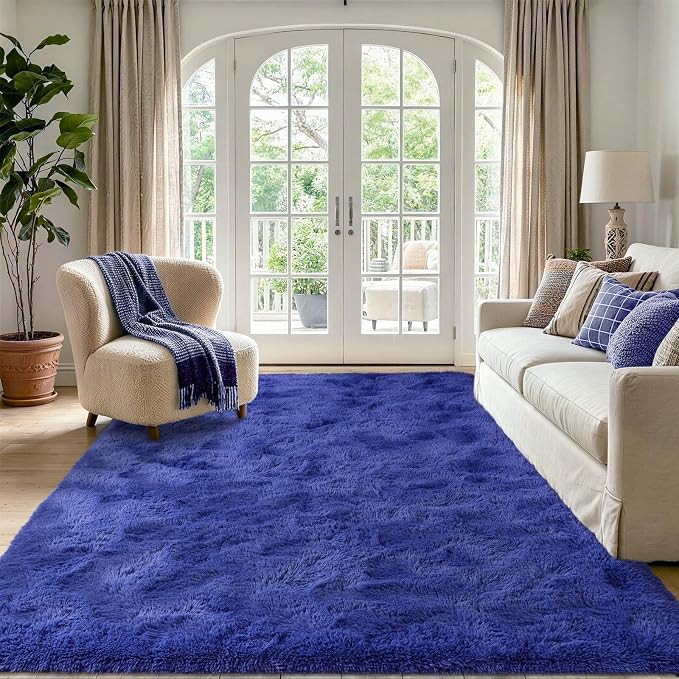6x9 Large Royal Blue Fluffy Soft Area Rug Non-Slip - Image 2