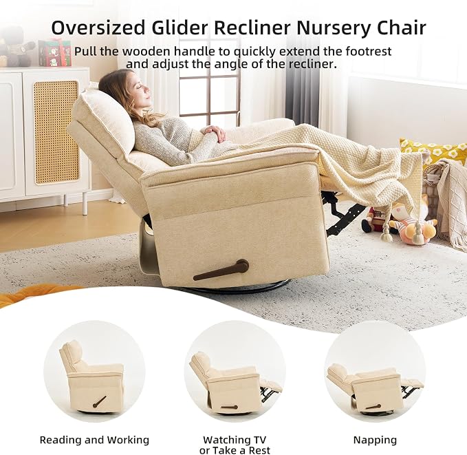 Oversized Recliner Chair, Chenille Glider Rocking Nursery Chair - Image 7