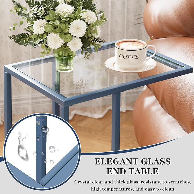 Easy Paws C Table End Table Set of 2, Glass Couch Side Table, Tempered Glass - Image 5