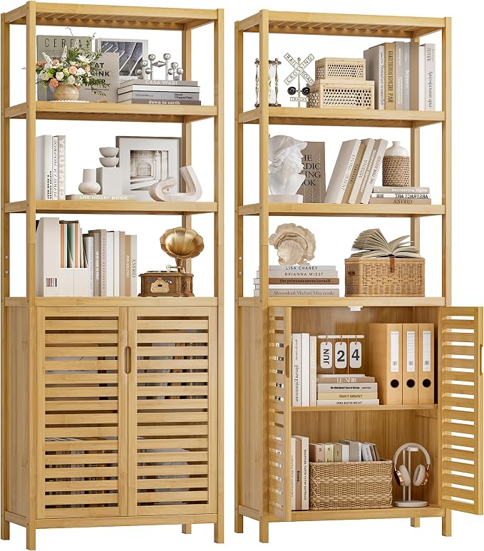 HIFIT 2 Set Tall Shelf Unit Bamboo Storage Cabinet by HIFIT