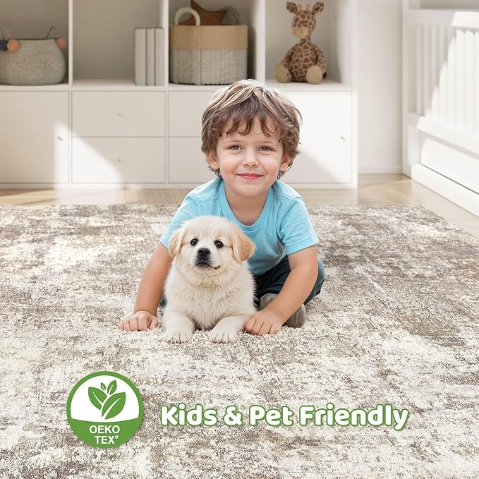 LOONGRUG 4x6 Area Rug Machine Washable Neutral Modern Rugs Brown Beige | - Image 7