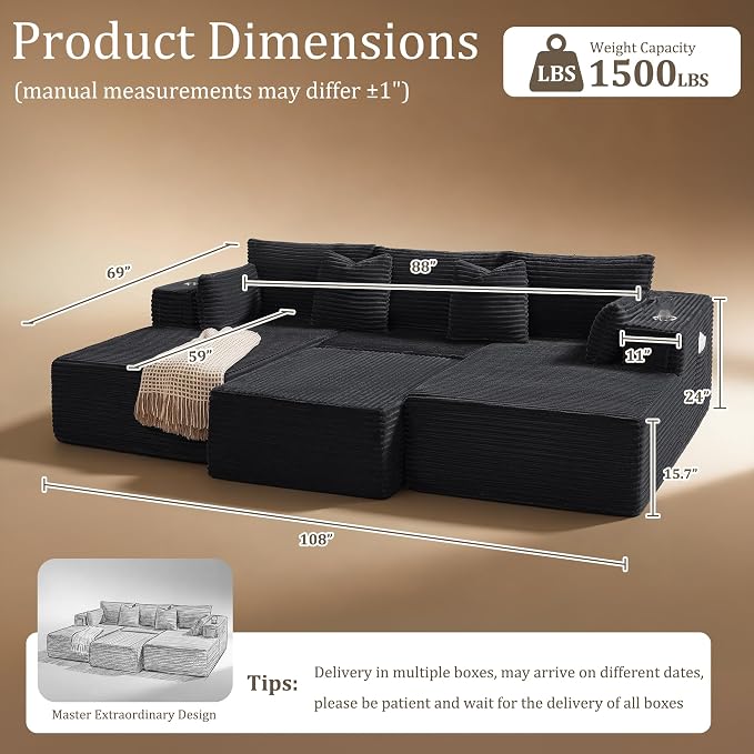 108" Cloud Sectional Couch, Comfort Sleep Sofa - Image 2