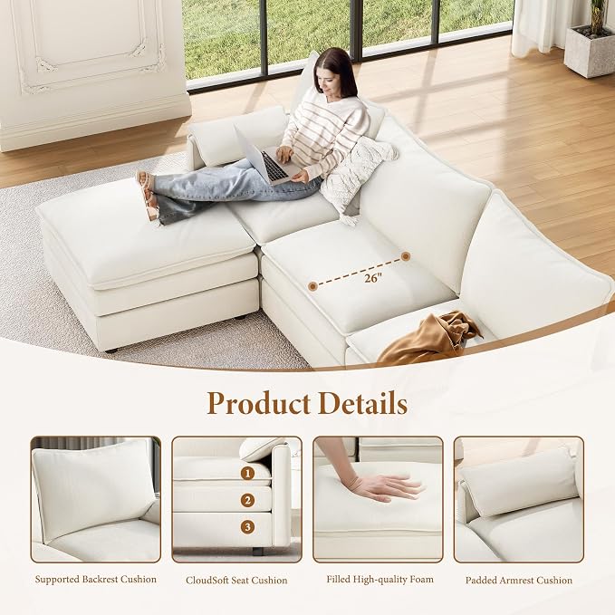 Vesgantti 108" Modular Sectional Sofa, Comfy Cloud Couch - Image 3