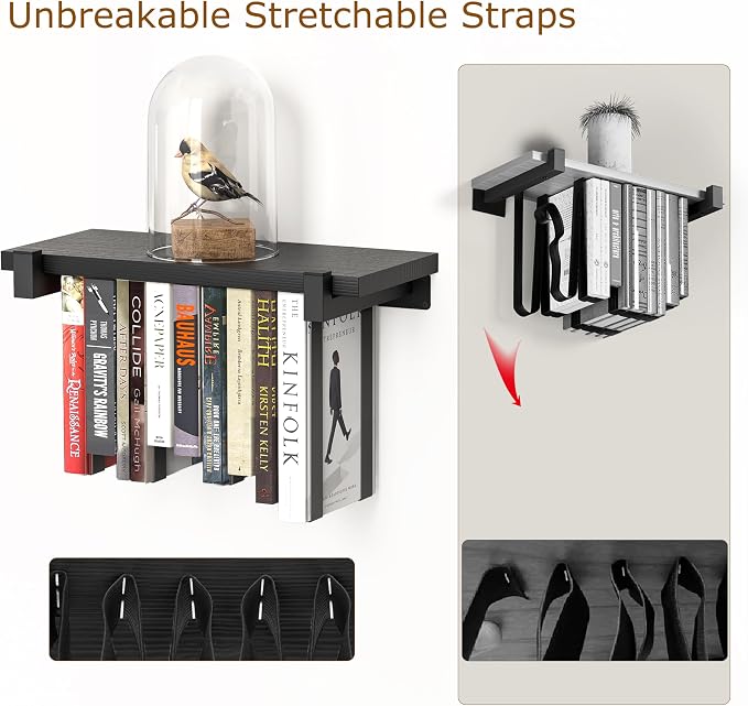 NANATI 2 Set of Floating Bookshelf, Pine Wood Invisible Bookshelf, Hanging - Image 6