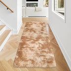 Super Soft Fluffy Living Room Area Rugs 2x5 ft Tie-Dyed Beige Shaggy Furry - Image 2