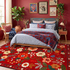 Floral Washable 5x7 Area Rugs Red/Orange | Flower Carpet Print Boho Cute Non - Image 6