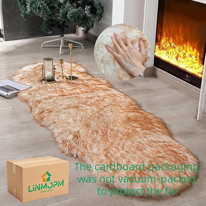 linmopm Faux Fur Sheepskin Rug, 2x6 ft Runner, High-Density Cushion, - Image 3