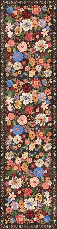 Black Brown Floral Hallway Runner Rug 2'6''x14' - Image 3