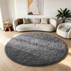 Ophanie Round Rug 6Ft Grey Circle Area Rugs, Fluffy Fuzzy Large Bedroom Carpet - Image 5