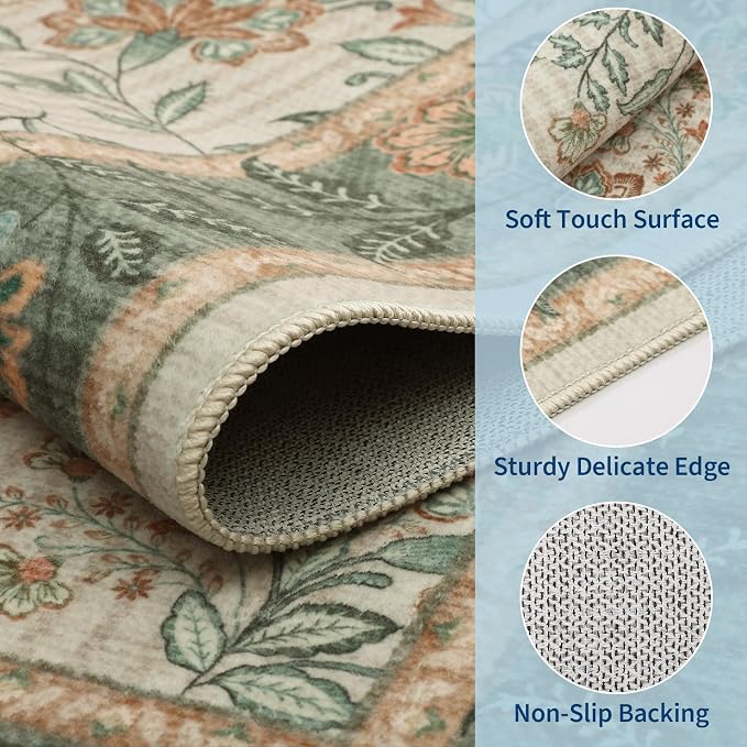 GarveeHome 4x6 Sage Green Washable Area Rug Bedroom Non Slip Nursery Room | - Image 5