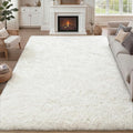 8x10 Area Rug Living Room Bedroom: Fluffy Plush Shag Carpet Ivory | by Luxturiy