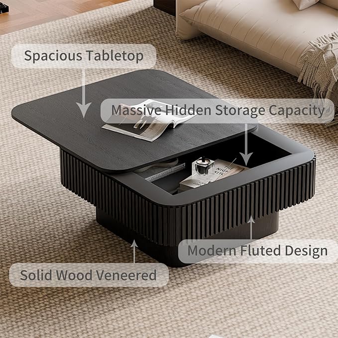 Square Coffee Table for Living Room, Fluted Drum Accent Tea Center Table - Image 4
