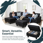 97.5" Leather L Shaped Couch Set Black, Modular Sectional Couches - Image 5