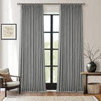 Charcoal Grey Pinch Pleated 100% Blackout Linen 96 Inch Bedroom Curtains | by Twodrapes