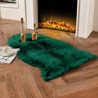 Emerald Green Faux Sheepskin Throw Rug 2x3 ft, Fluffy Fur Seat Chair Covers | - Image 6