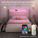 Full LED Velvet Bed Frame with 2 Storage Drawers&Hidden Headboard, Upholstered - Image 3