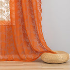 YJ YANJUN Orange Lace Curtains 54 Inch Length, Boho Chic Short Sheer Panels | - Image 4