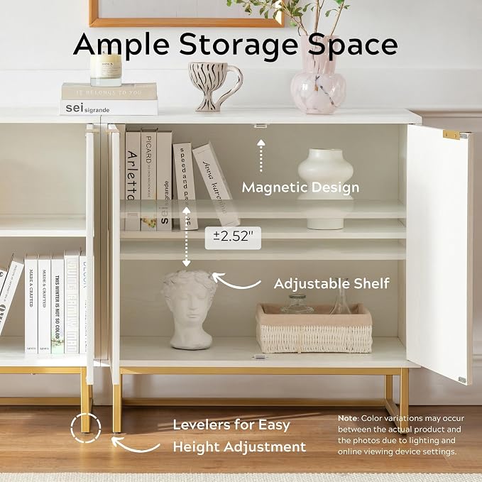 EYYTHUNG Fluted Cabinet with Storage, Sideboard Buffet Cabinet with Adjustable - Image 5