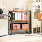 HCHQHS Bookshelf, 3-Tier Industrial Bookcase, Rustic Open Book Shelf, - Image 2