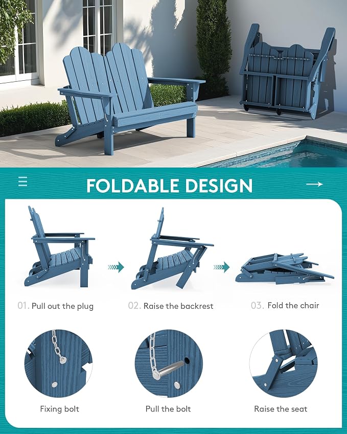 SERWALL 5 Pieces HDPE Patio Adirondack Chair Set, 2 Adirondack Chair - Image 6
