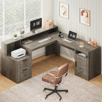 YOMILUVE 63" Farmhouse L Shaped Executive Desk by YomiluveDesign