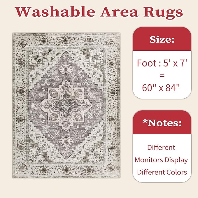 SERISSA 5x7 Washable Non Slip Boho Area Rug - Image 2