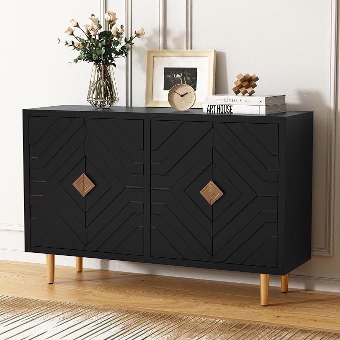 HLR 48" Accent Cabinet with 4 Doors and Shelves, Modern Sideboard Buffet by HomeDeservesaRelaxLiving