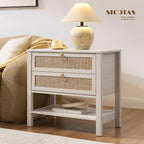 SICOTAS Boho Rattan Nightstand Set of 2, 26.7" Extra Wide Bedside Table - Image 7