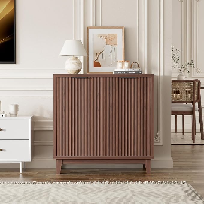Fluted Cabinet with Storage, 2 Doors Sideboard Buffet, Mid Century Modern - Image 7